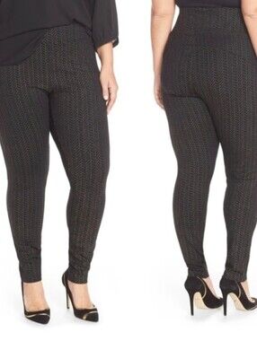 Melissa McCarthy Seven7 Black Leggings with Silver And Gold Chevron Stitching